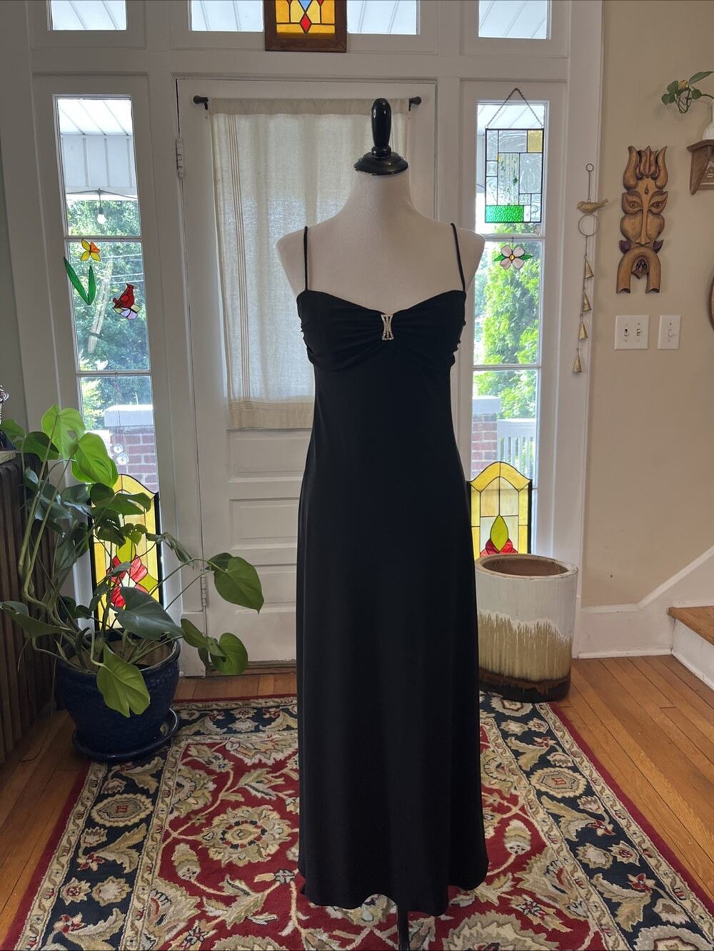 Vintage 14 Onyx Nite Black Evening Gown Maxi M/L Y2k Babydoll Slip Dress 90s